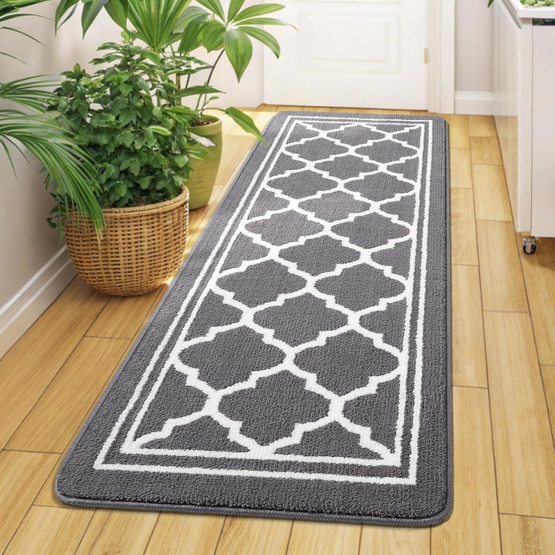 Buganda Long Indoor Door Mat, Dirt-Resistant and Absorbent Doormat, Anti-Slip, Low Profile Floor Mats for Inside Entryway, Front, and Back Door Entrance (59x23 Inches, Grey) - Image 1